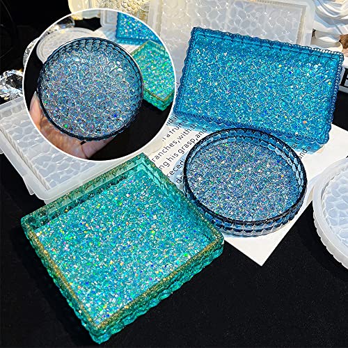 Wehous 3PCS Diamond Resin Tray Mold with Edges, Silicone Tray Molds for Resin Casting, Square Rectangle Round Epoxy Mold DIY Jewelry Plate Box Candle Holder Container Art Craft Making Supplies - Image 4