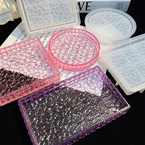 Wehous 3PCS Diamond Resin Tray Mold with Edges, Silicone Tray Molds for Resin Casting, Square Rectangle Round Epoxy Mold DIY Jewelry Plate Box Candle Holder Container Art Craft Making Supplies - Image 2