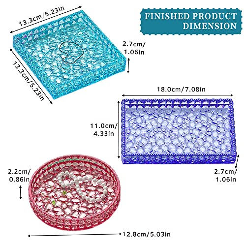 Wehous 3PCS Diamond Resin Tray Mold with Edges, Silicone Tray Molds for Resin Casting, Square Rectangle Round Epoxy Mold DIY Jewelry Plate Box Candle Holder Container Art Craft Making Supplies - Image 3