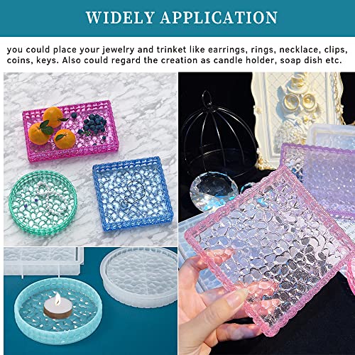Wehous 3PCS Diamond Resin Tray Mold with Edges, Silicone Tray Molds for Resin Casting, Square Rectangle Round Epoxy Mold DIY Jewelry Plate Box Candle Holder Container Art Craft Making Supplies - Image 5
