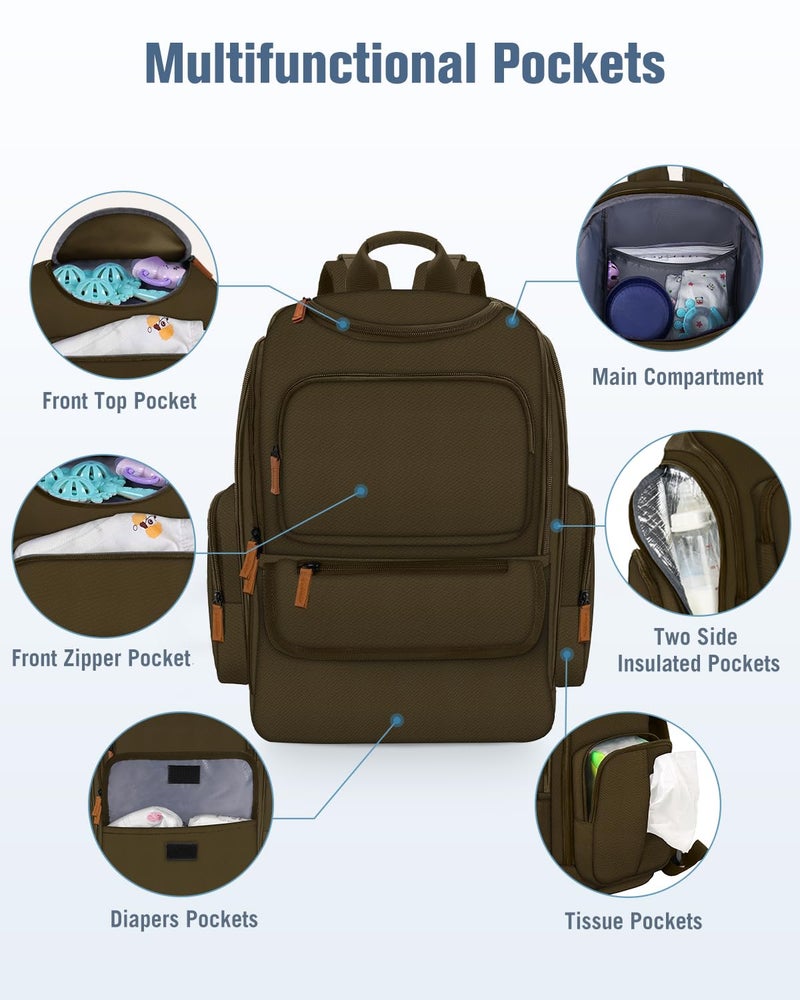 Mancro Diaper Bag Backpack, Large Multifunction Baby Backpack for Travel with Stroller Strap and 2 Insulated Pockets, Diaper Baby Bag for Mom, Dark Green - Image 4