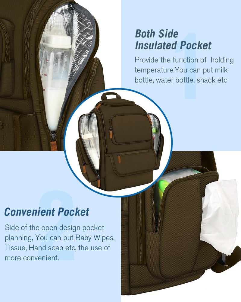 Mancro Diaper Bag Backpack, Large Multifunction Baby Backpack for Travel with Stroller Strap and 2 Insulated Pockets, Diaper Baby Bag for Mom, Dark Green - Image 3