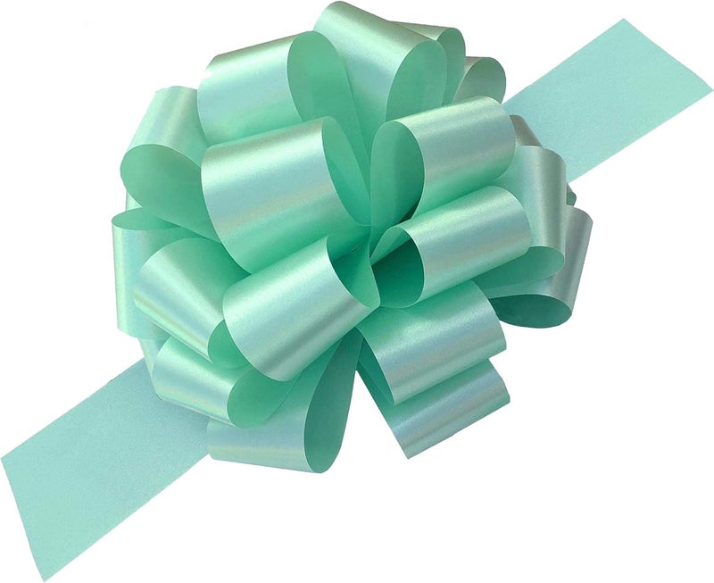 Gift Wrap Etc. Large Mint Green Ribbon Pull Bows - 9" Wide, Set of 6, Christmas, Gift Basket, Presents, Birthday, Decoration, Fundraiser, Classroom, St. Patrick's Day, Easter - Image 1