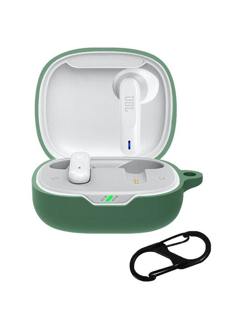 Silicone Case for JBL WAVE FLEX Case Solid Color Protection Earphone Cover with Hook Charging Box Case (Green)