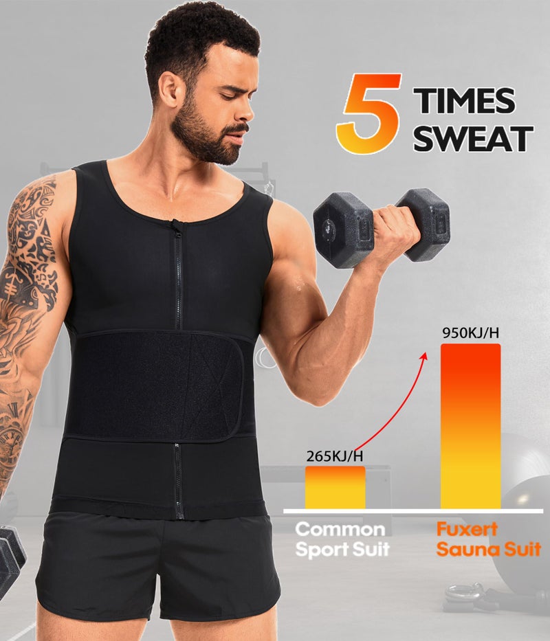 FUXERT Sauna Vest for Men Waist Trainer Sauna Shirt for Men Zipper Sweat Belt Tank Top for Belly Fat(BK 2XL/3XL) - Image 3