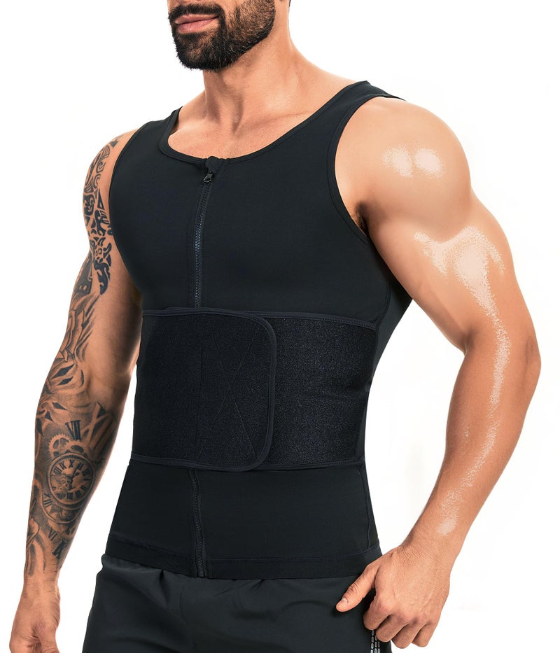 FUXERT Sauna Vest for Men Waist Trainer Sauna Shirt for Men Zipper Sweat Belt Tank Top for Belly Fat(BK 2XL/3XL) - Image 2