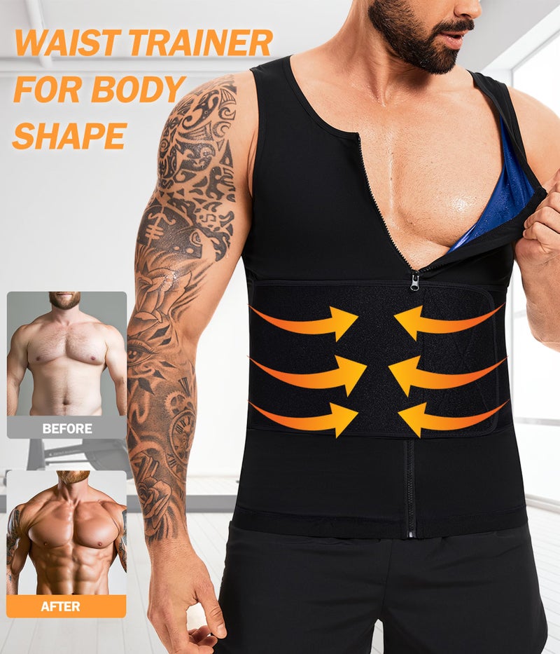 FUXERT Sauna Vest for Men Waist Trainer Sauna Shirt for Men Zipper Sweat Belt Tank Top for Belly Fat(BK 2XL/3XL) - Image 4