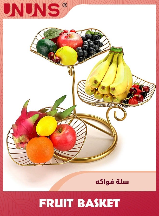 UNUNS 3-Tier Fruit Basket,Metal Wire Fruit Holder,Decorative Iron Fruit Bowl,Storage Trays Table Countertop Holder For Vegetables Bread Snack,Modern Fruit Bowls For Kitchen Home Use,Golden - Image 1