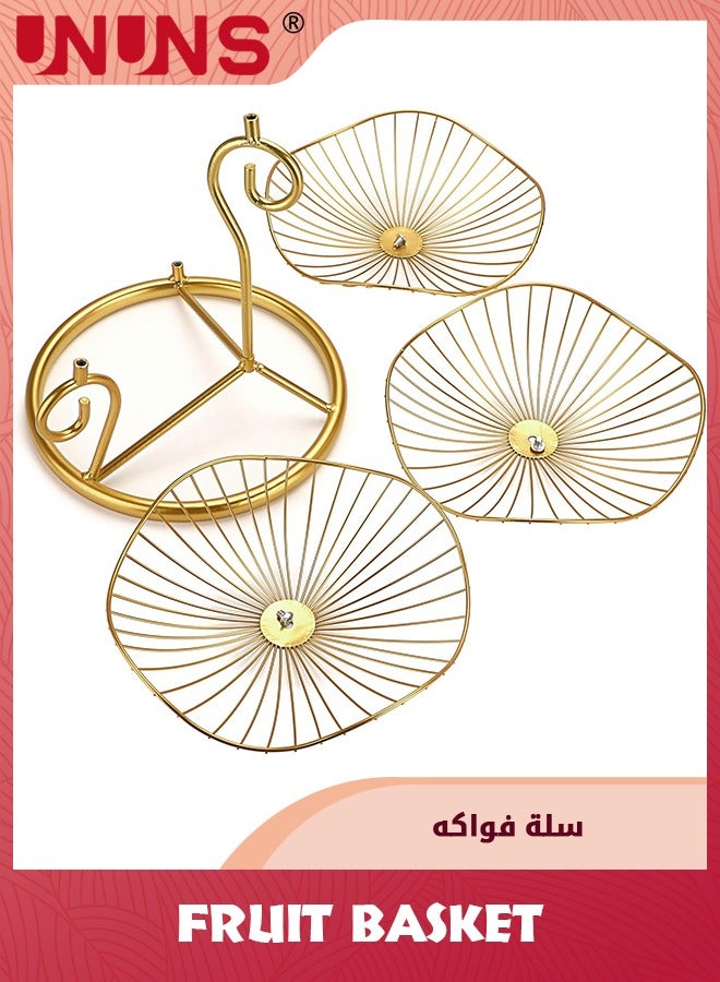 UNUNS 3-Tier Fruit Basket,Metal Wire Fruit Holder,Decorative Iron Fruit Bowl,Storage Trays Table Countertop Holder For Vegetables Bread Snack,Modern Fruit Bowls For Kitchen Home Use,Golden - Image 3