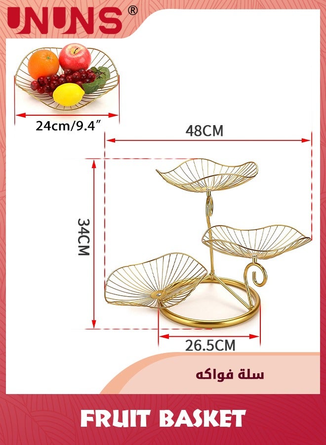 UNUNS 3-Tier Fruit Basket,Metal Wire Fruit Holder,Decorative Iron Fruit Bowl,Storage Trays Table Countertop Holder For Vegetables Bread Snack,Modern Fruit Bowls For Kitchen Home Use,Golden - Image 2