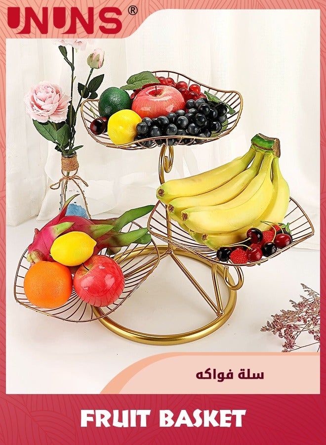 UNUNS 3-Tier Fruit Basket,Metal Wire Fruit Holder,Decorative Iron Fruit Bowl,Storage Trays Table Countertop Holder For Vegetables Bread Snack,Modern Fruit Bowls For Kitchen Home Use,Golden - Image 4