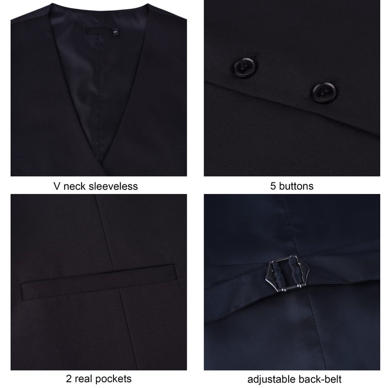 GUSLESON Men's Suit Vest Business Formal Dress Waistcoat Vest with 2 Pockets for Suit or Tuxedo (Black,L) - Image 4