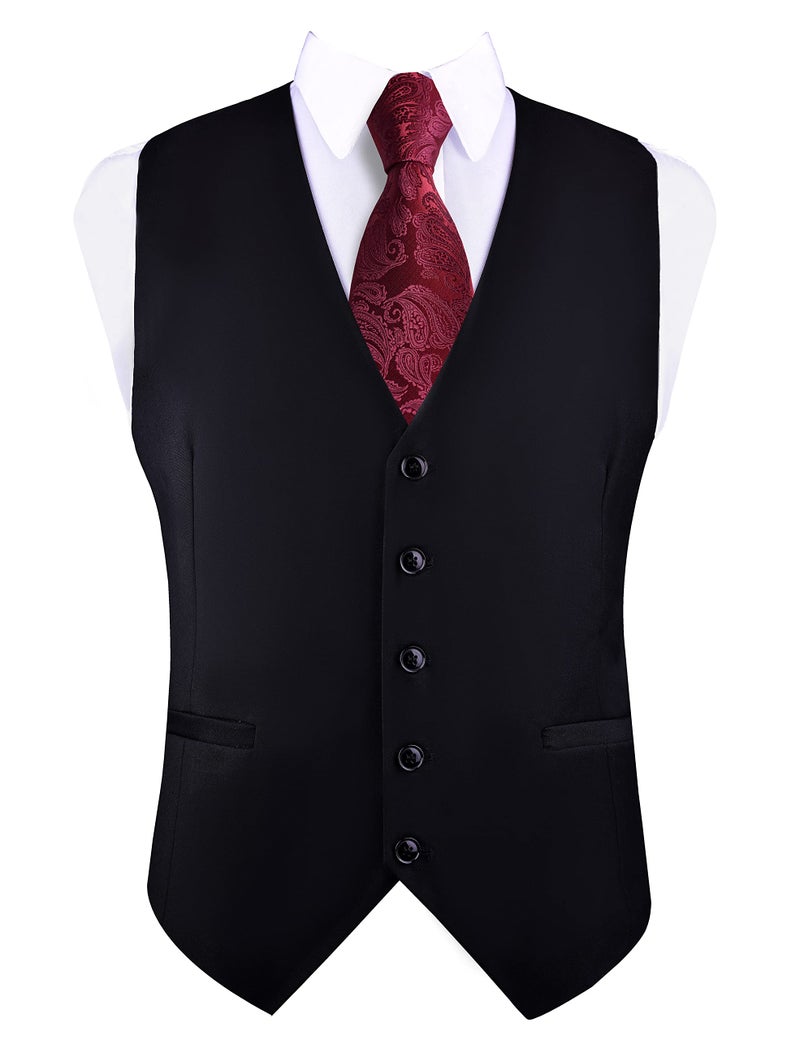 GUSLESON Men's Suit Vest Business Formal Dress Waistcoat Vest with 2 Pockets for Suit or Tuxedo (Black,L) - Image 1