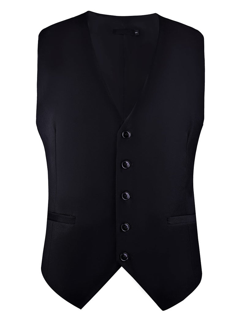 GUSLESON Men's Suit Vest Business Formal Dress Waistcoat Vest with 2 Pockets for Suit or Tuxedo (Black,L) - Image 2