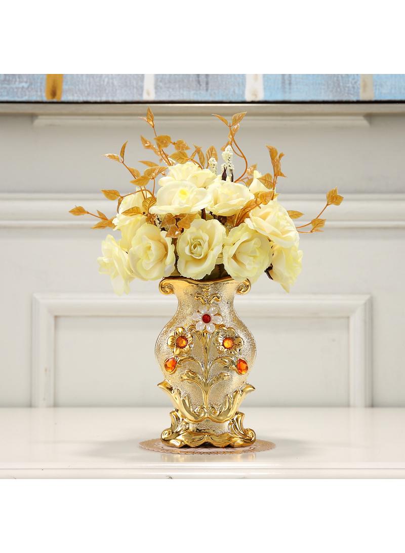 Bluejw Chinese ceramic vase for dining table and coffee table home decorations gold ceramic vase inlaid with red glazed glass elegantly - Image 1