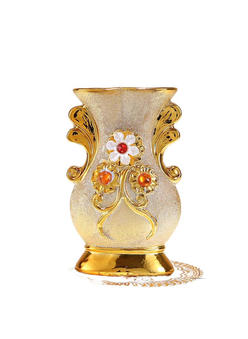 Bluejw Chinese ceramic vase for dining table and coffee table home decorations gold ceramic vase inlaid with red glazed glass elegantly - Image 2