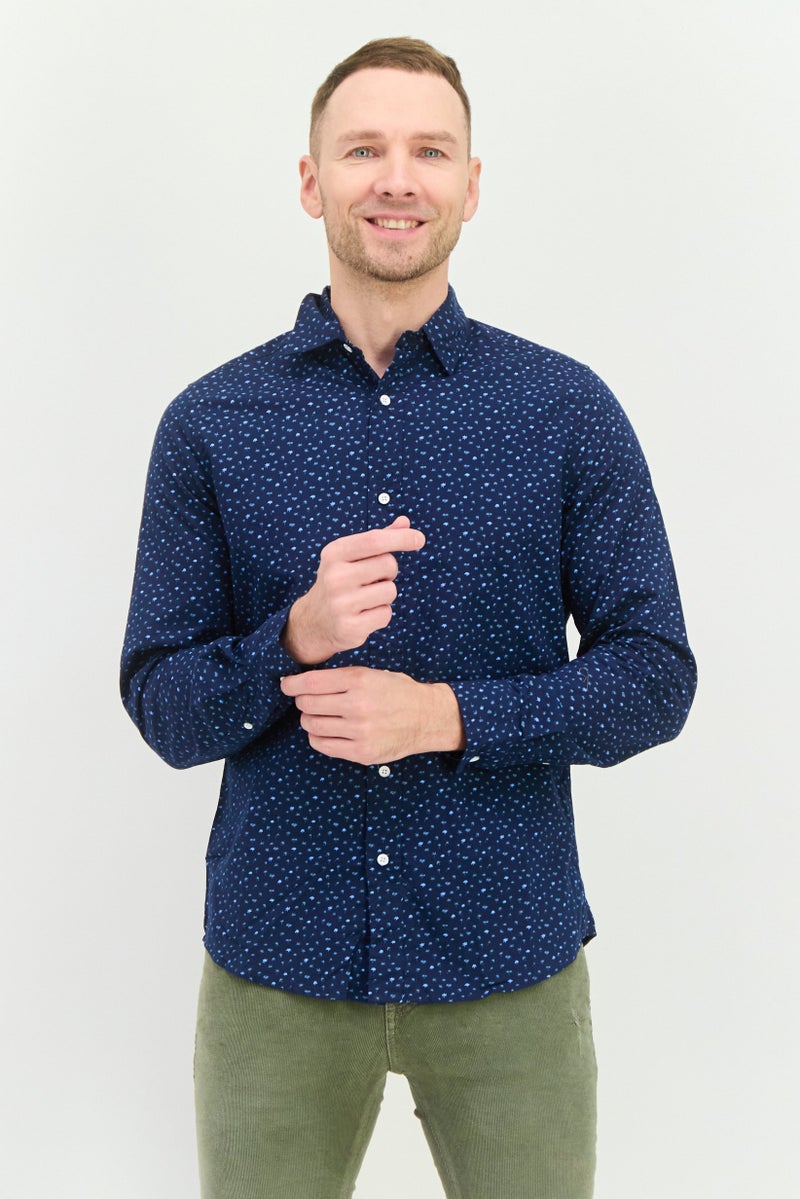 Truth Substance Men Regular  Fit All Over Print Long Sleeves Casual Shirt, Navy - Image 1