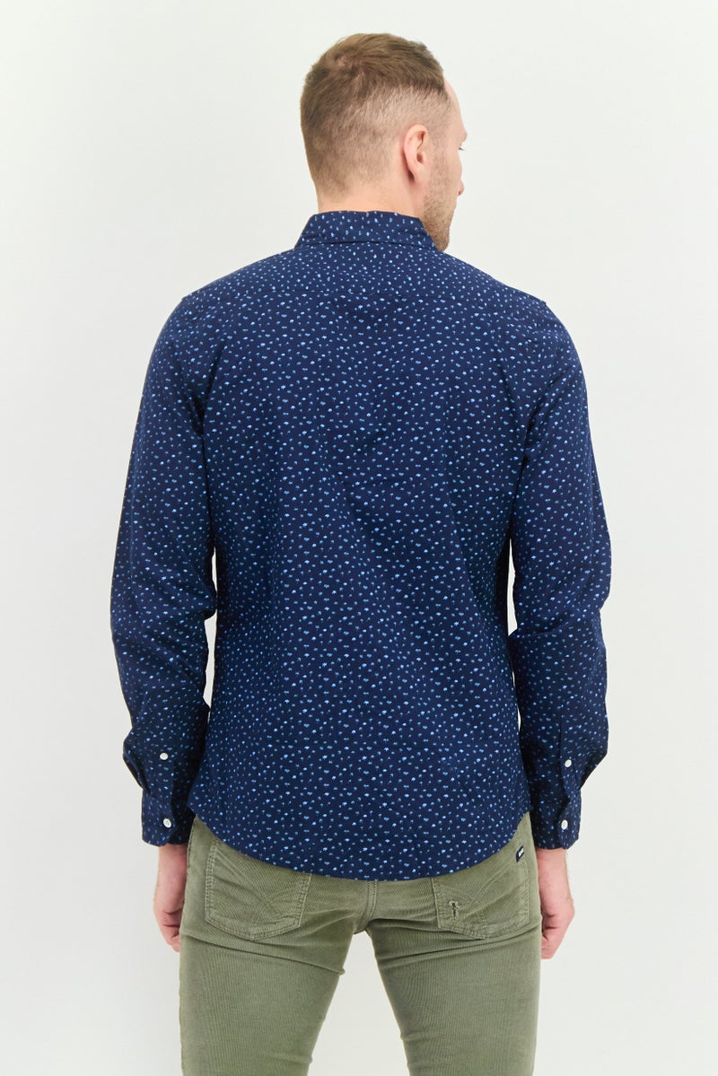 Truth Substance Men Regular  Fit All Over Print Long Sleeves Casual Shirt, Navy - Image 3