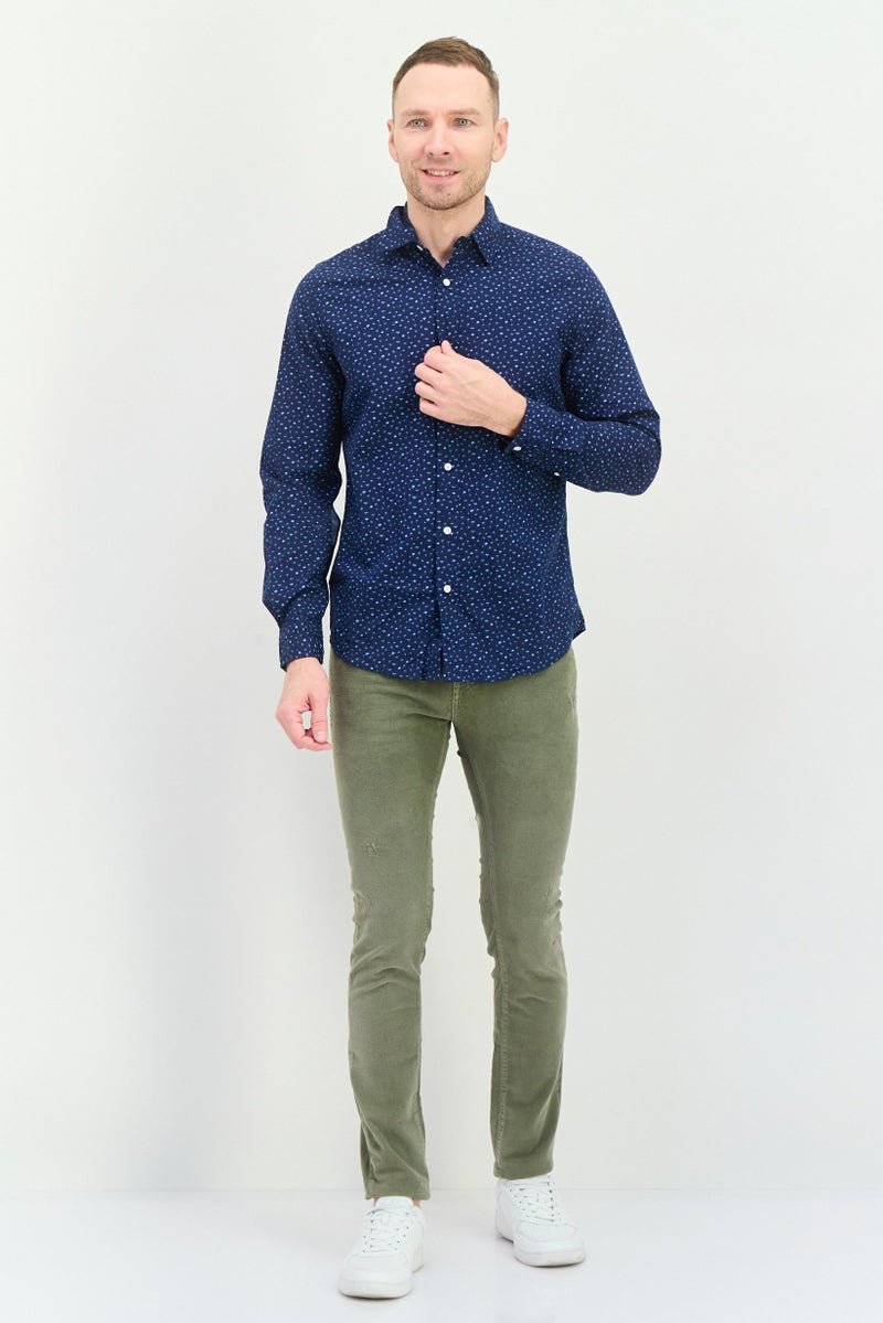 Truth Substance Men Regular  Fit All Over Print Long Sleeves Casual Shirt, Navy - Image 4