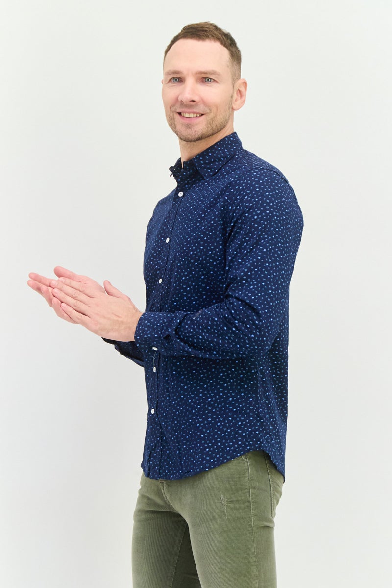 Truth Substance Men Regular  Fit All Over Print Long Sleeves Casual Shirt, Navy - Image 2