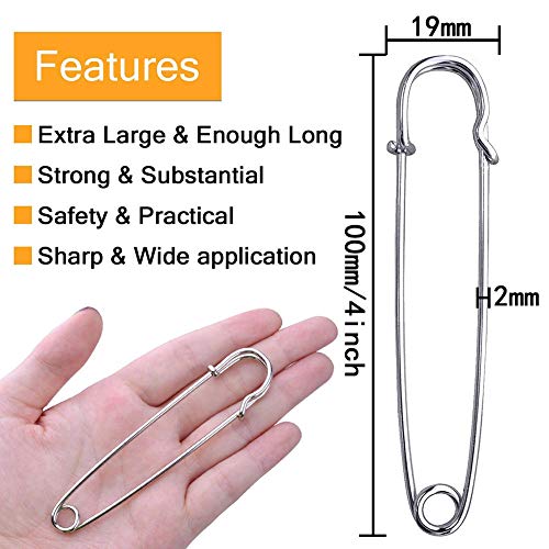 BESTCYC 10pcs 10.1cm x 22mm Silvery Extra Large Heavy Duty Safety Pins-Stainless Steel Safety Pins for Blankets, Skirts, Kilts, Knitted Fabric,Crafts - Image 4
