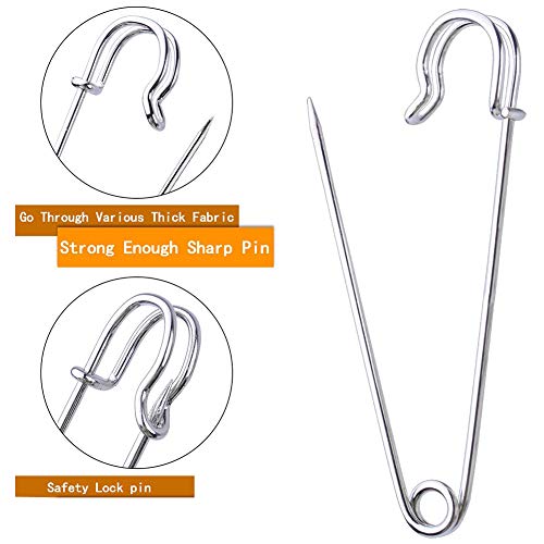 BESTCYC 10pcs 10.1cm x 22mm Silvery Extra Large Heavy Duty Safety Pins-Stainless Steel Safety Pins for Blankets, Skirts, Kilts, Knitted Fabric,Crafts - Image 3