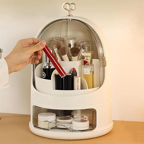 Niyam Makeup Organiser Storage Box for Countertop Cosmetics, Skincare and Beauty Case with Clear Led Display for Easy Visibility and Drawers for Vanity, Dresser Retro Lipstick Holder (Cylinder) - Image 2