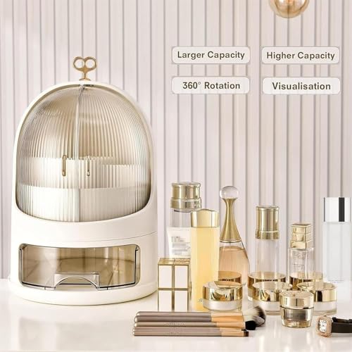 Niyam Makeup Organiser Storage Box for Countertop Cosmetics, Skincare and Beauty Case with Clear Led Display for Easy Visibility and Drawers for Vanity, Dresser Retro Lipstick Holder (Cylinder) - Image 3