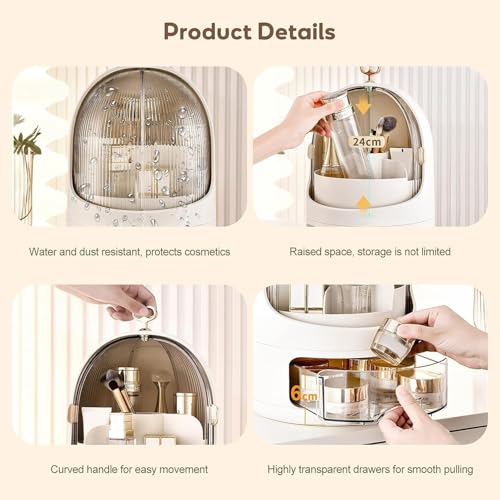 Niyam Makeup Organiser Storage Box for Countertop Cosmetics, Skincare and Beauty Case with Clear Led Display for Easy Visibility and Drawers for Vanity, Dresser Retro Lipstick Holder (Cylinder) - Image 5