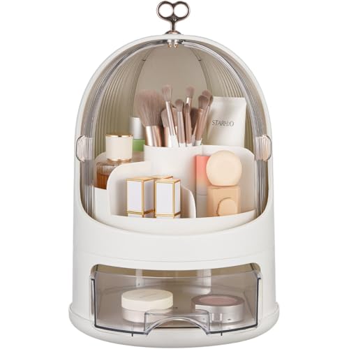 Niyam Makeup Organiser Storage Box for Countertop Cosmetics, Skincare and Beauty Case with Clear Led Display for Easy Visibility and Drawers for Vanity, Dresser Retro Lipstick Holder (Cylinder) - Image 1