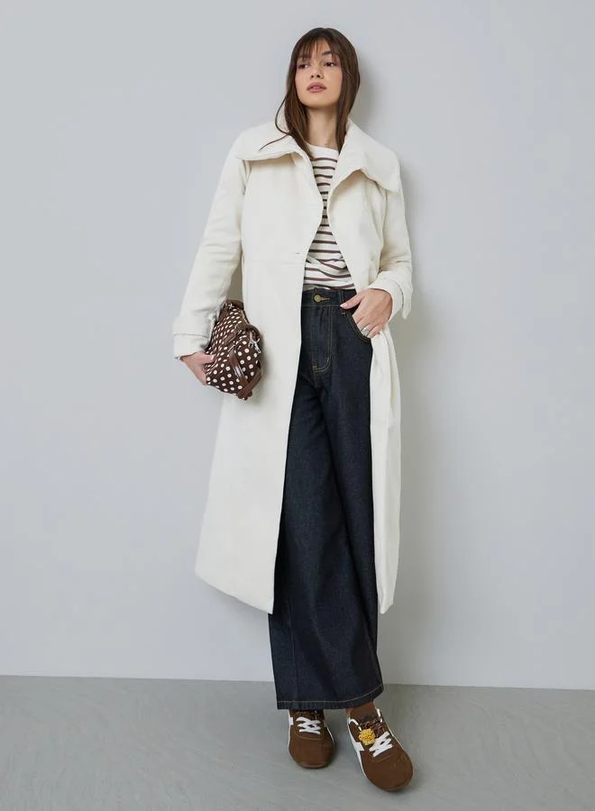 Styli Cream Regular Fit Belted Wool-Like Coat