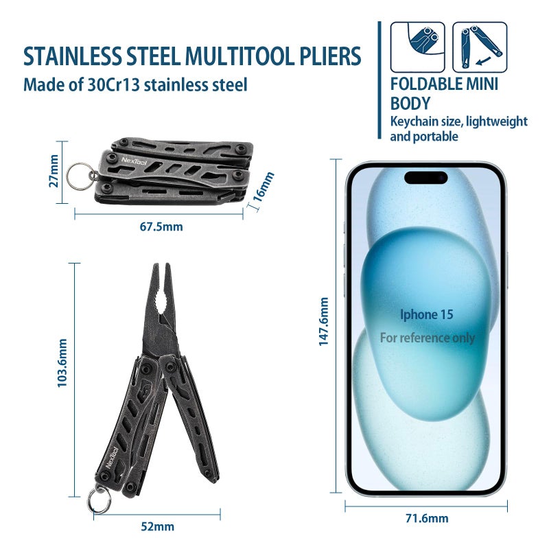 Nextool أداة متعددة الاستخدامات من نيكستول، 10 في 1 سكين جيب صغير مع كماشة رفيعة، مقص، أدوات صغيرة مفيدة ورائعة للرجال، هدايا للأب أو الرجل أو الصديق - داكن - Image 2