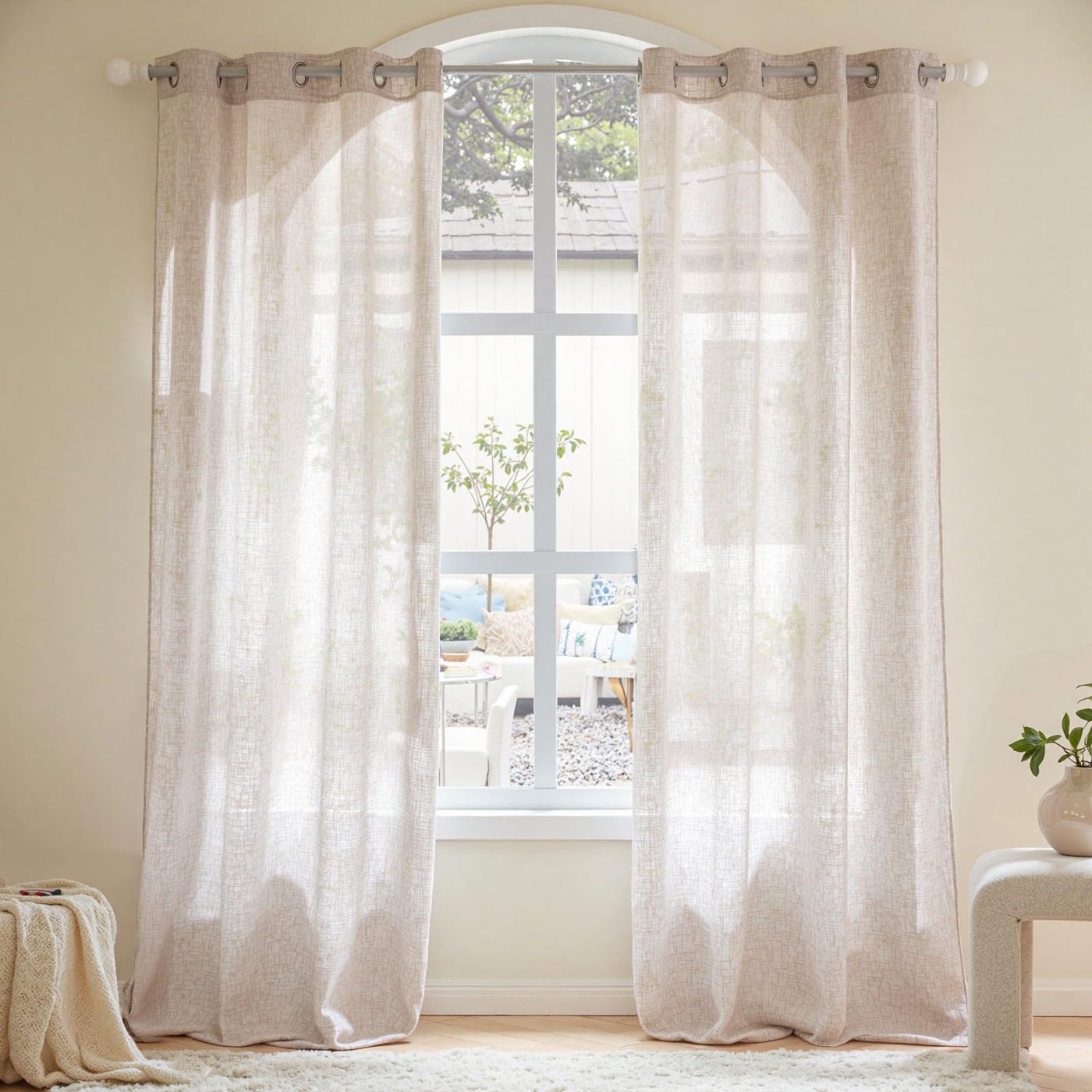 MIULEE Natural White Linen Curtains 84 Inch Length 2 Panels for Bedroom Living Room Soft Thick Linen Textured Window Drapes Semi Sheer Light Filtering Grommet Burlap Look Cream Ivory Farmhouse Decor