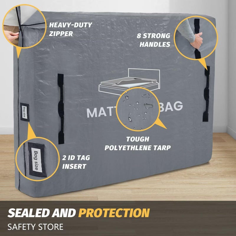 BETU Mattress Bags for Moving and Storage, BETU Twin Mattress Protector Waterproof Mattress Cover with 8 Heavy Duty Handles and Zipper Extra Thick Moving Supplies for Dorm Bed Reusable (77x42x13.5 Grey) - Image 4