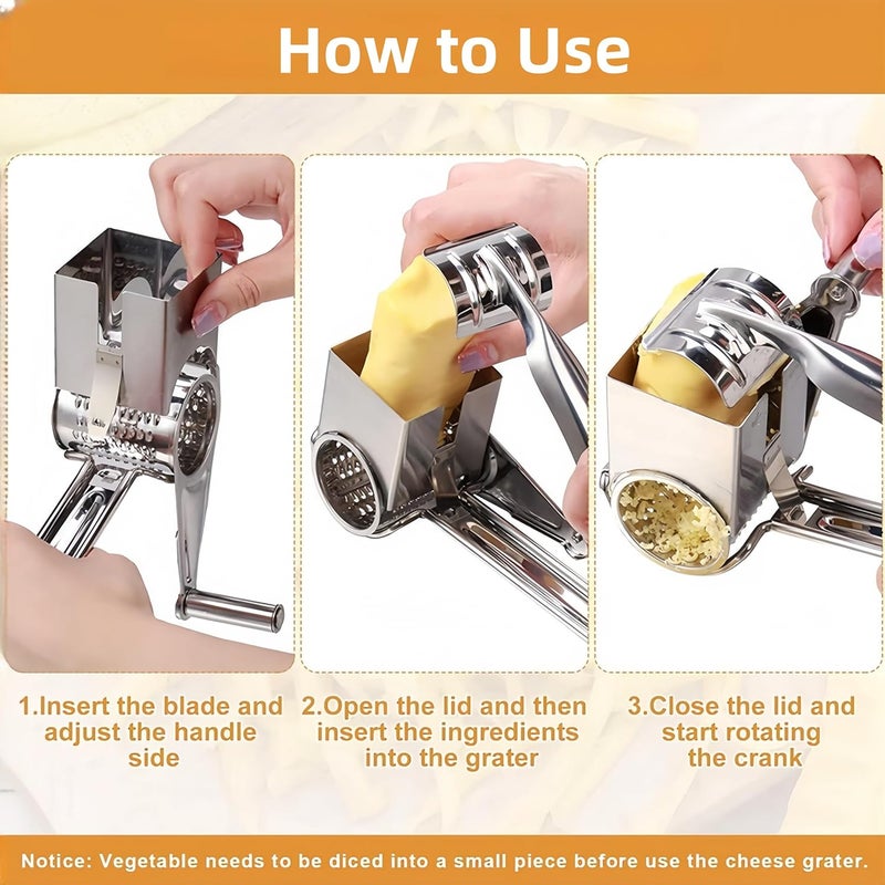 LVOPO Manual Rotary Cheese Grater Stainless Steel Parmesan Grater, Hand Crank Cheese Graters, Cheese Shredder Slicer Handheld for Hard Cheese Chocolate Nuts Kitchen Parmesan - Image 5