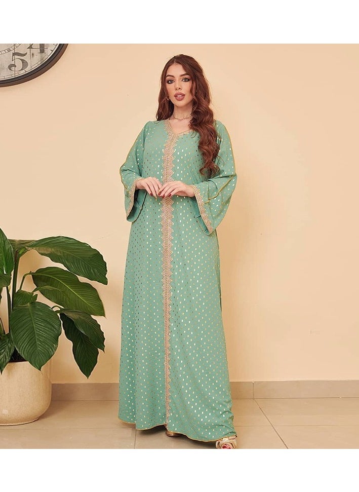 ShineShe - Stylish Light Green Gold Stamped Muslim Dubai abaya Jalabiya - Image 1