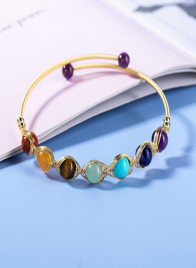 Top Plaza 7 Chakra Yoga Meditation Bracelet Healing Crystal Stone Bead Cuff Bracelets Adjustable 14K Gold Plated Bracelets for Women Ladies Birthday Gifts - Image 4