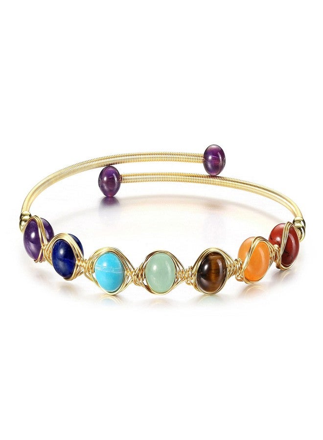 Top Plaza 7 Chakra Yoga Meditation Bracelet Healing Crystal Stone Bead Cuff Bracelets Adjustable 14K Gold Plated Bracelets for Women Ladies Birthday Gifts - Image 1