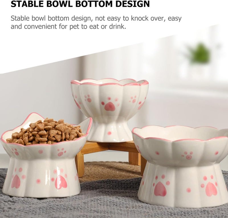 2pcs Elevated Cat Bowls Ceramic Raised Pet Feeding Bowls with Neck Protection Wide Shallow Design Anti-Spill for Indoor Cats and Kittens - Image 3