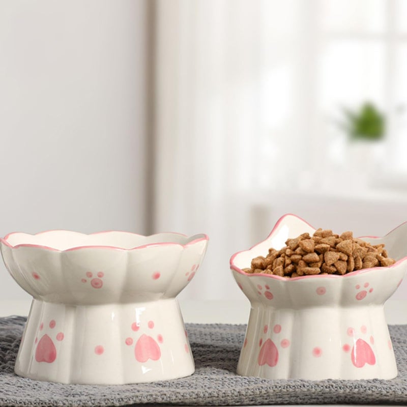 2pcs Elevated Cat Bowls Ceramic Raised Pet Feeding Bowls with Neck Protection Wide Shallow Design Anti-Spill for Indoor Cats and Kittens - Image 5