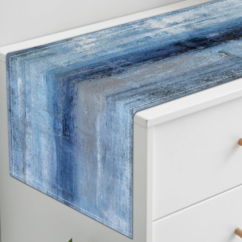 AILUER Blue Grey Table Runners Modern Art Farmhouse Linen Table Runners Dresser Scarves Retro Rustic Style for Party Kitchen Dining Table Coffee Holiday Party Decor (13"x 36", Blue Grey) - Image 3