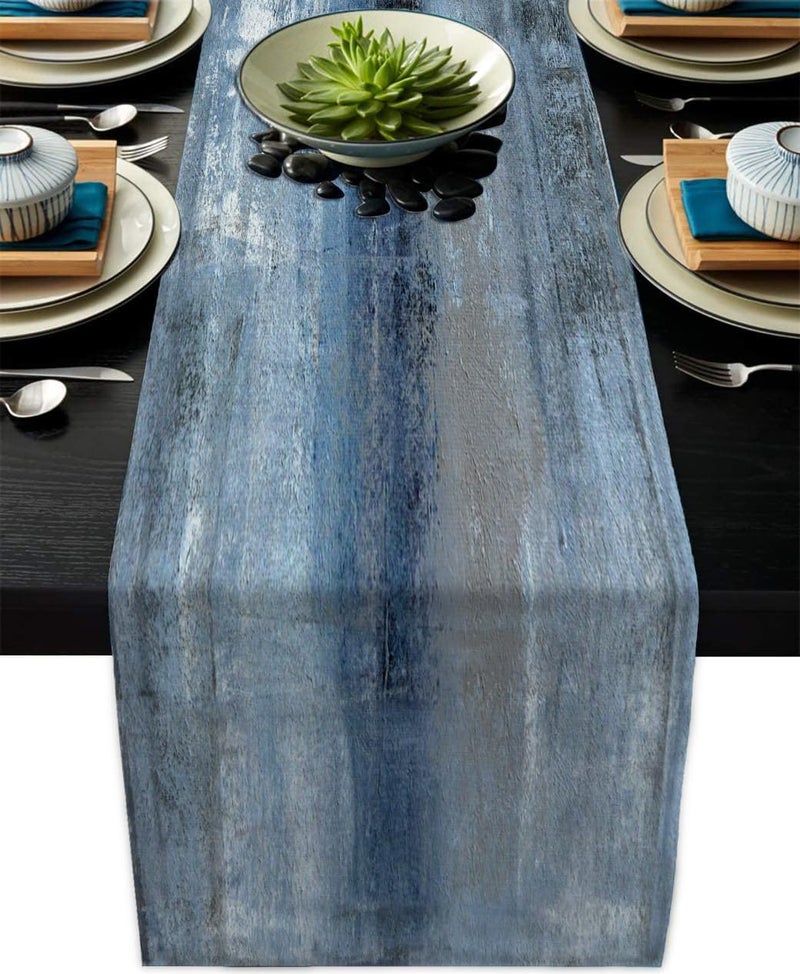 AILUER Blue Grey Table Runners Modern Art Farmhouse Linen Table Runners Dresser Scarves Retro Rustic Style for Party Kitchen Dining Table Coffee Holiday Party Decor (13"x 36", Blue Grey) - Image 1