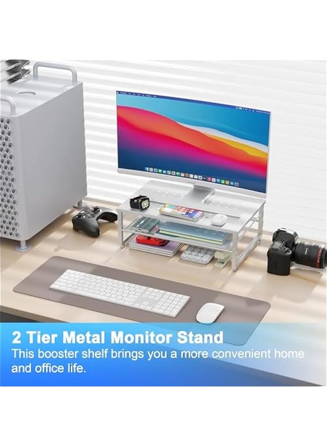 Arabest 2-Tier Metal Monitor Stand Riser, Desk Accessories & Workspace Desk Organizers, Office Desk Storage Organizer for Office Supplies (White) - Image 2