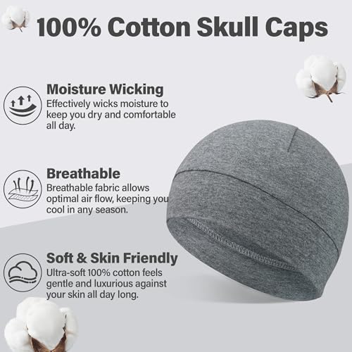 Qearl 3 PCS Cotton Skull CapsLightweight Beanie Sleep Hats Sweat Wicking Cycling Running Hat Helmet Liner for Men Women Multicolor - Image 3