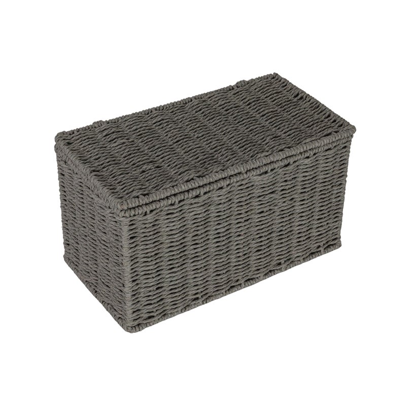 Household Essentials Small Handwoven Paper Rope Wicker Basket with Lid, Grey - Image 1