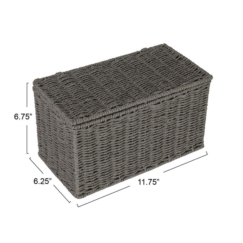 Household Essentials Small Handwoven Paper Rope Wicker Basket with Lid, Grey - Image 2