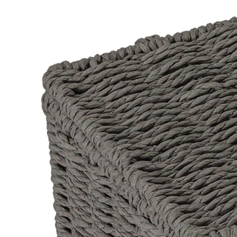 Household Essentials Small Handwoven Paper Rope Wicker Basket with Lid, Grey - Image 4
