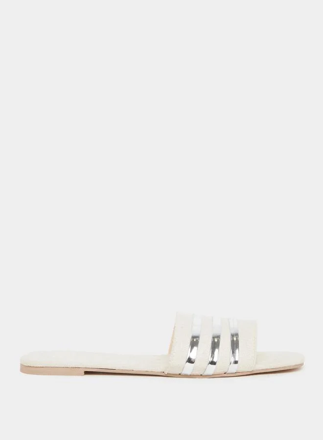 Take Two Take Two Women Beige Metallic Strip Detail Flat Sandals