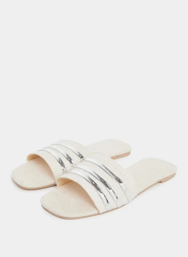 Take Two Take Two Women Beige Metallic Strip Detail Flat Sandals