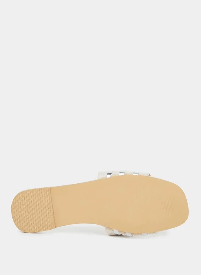 Styli Styli Women Beige Metallic Strip Detail Flat Sandals